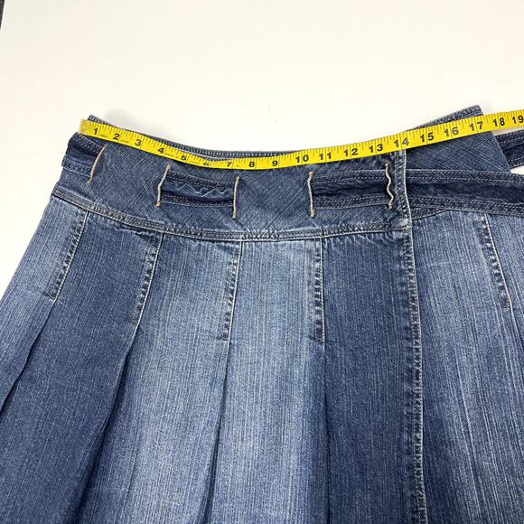 Burberry Y2K Blue Denim Pleated Wrap Mini Skirt 12  Streetwear - Picture 10 of 11